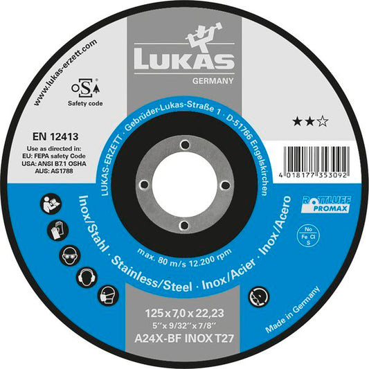 LUKAS Schruppscheibe Promax** gekröpft A24X-BF ø 125 x 6 mm Inox/Stahl